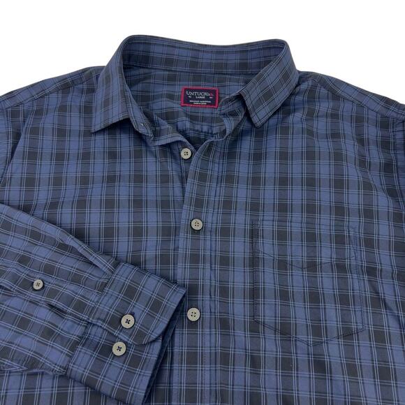 EUC UNTUCKit Beresan Regular Fit Blue Plaid Long Sleeve Button Up Shirt Large - Picture 1 of 9